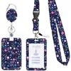Oval liga de zinco fresco pequeno floral epóxi patch fácil puxar fivela fácil puxar poliéster flor cordão porta-cartão PVC