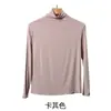 Camisa de base de gola alta estilo coreano, nova, feminina, famosa na Internet, manga comprida, cor sólida, camiseta modal, ajuste fino, top all-match, camisa de base