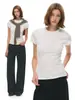 Camiseta Corta Verde de Peso Pesado de Alta Elasticidad para Mujer, Corte Entallado, Estilo Puro, Cuello Redondo, Hombro Normal, Camiseta Base de Color Sólido