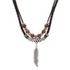 Nuevo Collar Multicapa Estilo Retro Colgante de Pluma Distintivo Accesorios de Ropa Colgante Collar de Cuentas para Hombre Cadena de Lana