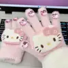 Luvas de Pelúcia Quentes Tricotadas de Cinco Dedos com Gatinho de Strass para Mulheres no Inverno, Versáteis à Prova de Frio e Vento para Ciclismo, Aconchegantes