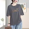 Camiseta de Manga Corta de Algodón Puro para Mujer Verano 2026 Holgada Adelgazante Estilo Coreano Camiseta Estilo Perezoso Versátil Talla Grande Top Estampado Moderno
