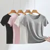 Top de Mujer de Manga Corta de Modal con Sujetador Incorporado, Tallas Grandes, No Necesita Usar Sujetador, Camiseta de Cuello Redondo, Capa Base Versátil