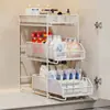 Estante de almacenamiento extraíble debajo del fregadero, caja de almacenamiento multicapa debajo del mueble del baño, cesta abatible debajo del lavabo, estante en capas