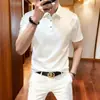 Camiseta tipo polo casual de manga corta, color liso, de seda helada, sin costuras, de marca francesa de alta gama, para hombre, elástica, corte ajustado, sin arrugas, antiarrugas