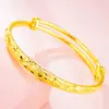 Pulseira de Ouro de Areia Vietnamita Redonda Plana Estrela Push-Pull Atacado Banhada a Ouro Real 24K Dupla Fosca Ajustável para Mulheres