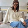 Malha com Gola Alta e Zíper Amazon Transfronteiriça Feminina Outono e Inverno Nova Solta Espessada Tops de Malha Europeus e Americanos