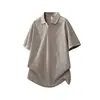 Camisa Polo Jacquard G-stone com Padrão Escuro para Homens, Verão, Gola V, Manga Curta, Tendência, Solta, Casual, para Meninos