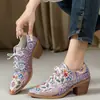 Coleção Outono 2026: Sapatos de Salto Alto Femininos com Cadarço, Transfronteiriços, Tamanho Grande, Salto Grosso, Bico Fino Profissional Estampados para Exportação