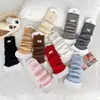 Meias-calças grossas de fio duplo de cor sólida para mulheres, outono, inverno, meias de cano alto Jk para crianças com etiqueta de tecido, meias largas para meninas
