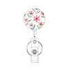 Porta Credencial Retráctil con Estampado Floral, Porta Credencial Blanco con Cordón Retráctil, Diseño Floral para Oficina