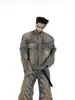 2025 Conjunto de Jaqueta Jeans Retrô Desgastada Estilo Wasteland Jaqueta Vintage Pesada Jeans Flare Tendência Masculina