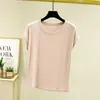 Nueva camiseta de verano para mujer, de modal, cuello redondo, manga corta, fina, holgada, adelgazante, top versátil, camiseta básica de color liso