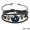 Pulsera Europea y Americana Nueva de las 12 Constelaciones Pulsera Tejida de Cuerda de Cuero Retro Estilo Coreano para Hombre Pulsera de Moda para Estudiantes para Mujer Regalo