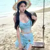 Traje de Baño de Dos Piezas Azul Claro con Tirantes Finos para Mujer 2026, Adelgazante, Cubre Imperfecciones, Estilo Falda para Playa, Resort de Playa, Aguas Termales