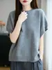 Outono e Inverno Novo Estilo 100% Lã Pura Colete de Manga Curta para Mulheres Colete Solto em Camadas Suéter Colete de Gola Redonda Colete Tricotado