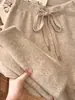 Pantalones de punto de lana gruesa color gris de alta gama para mujer, pantalones rectos holgados casuales de cachemira