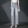 Pantalones de mezclilla de nueve puntos 3133 para mujeres de mediana edad, grises bordados con pedrería, pantalones rectos finos, de Tencel con caída, adecuados para figuras petite