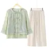 Nuevos Tops y Camisas de Gasa Estilo Chino para Primavera y Verano de Mamá para Mujeres de Mediana Edad y Mayores, Blusa Holgada de Manga Media, Elegante para ir al Trabajo
