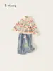 Bangxuan Huzhou Zhili Conjunto de Ropa para Niños Chaqueta Suéter Rayado Jeans Conjunto de Dos Piezas para Niñas Ropa de Primavera y Otoño