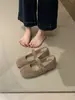Zapatos Mary Jane de lana retro franceses con tacón oculto, zapatos de puntera partida tipo pezuña de cerdo, zapatos de boca poco profunda con felpa, zapatos de una sola pieza para mujer, zapatos cálidos de algodón