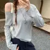 Foto real #Camiseta de manga comprida Feminina Outono 2026 Nova Sexy Puro Desejo Ombro a Ombro Ombro Inclinado Top Camada Base Roupa Exterior