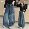 Jeans de Pana para Niñas Otoño e Invierno con Botones Frontales de Moda, Pantalones Cargo, Pantalones Anchos para Estudiantes Primavera y Otoño, Pantalones de Papá, Modernos