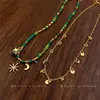 Collar con colgante de luna incrustado de diamantes vintage, moda de alta gama de nicho, cadena simple para la clavícula, joyería única y versátil al por mayor