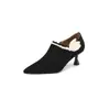 Sapatos de salto alto stiletto bico fino boca profunda pérola primavera 2024 novos sapatos de couro de carneiro elegantes retrô de camada única para mulheres