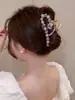 Presilha de Cabelo Preta de Luxo com Laço e Pedras Strass Grandes, Nova Presilha de Cabelo de Luxo para a Parte de Trás da Cabeça, Acessório de Cabelo Tipo Pinça de Tubarão