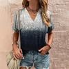 Camiseta Feminina Decote V Moda Verão Manga Curta Estampa de Leopardo Camiseta Casual Feminina Solta Solta