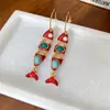 Aretes de Pescado Pequeño con Borla de Goteo de Aceite Aguja Plateada en Forma de C, Estilo Étnico Vintage, Aretes Únicos, Aros, Aretes de Gama Alta de Nicho