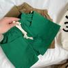GL-kids - Pantalones cortos de algodón lavado de sarga con cordones para niños, estilo coreano, de verano, para hombres y mujeres