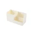 Organizador creativo de escritorio de tres compartimentos con rayas verticales para brochas de maquillaje, perfecto para residencias estudiantiles, tocadores y para organizar labiales y productos para el cuidado de la piel