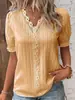 Tienda en Línea Independiente Talla Europea Comercio Exterior Transfronterizo Moda de Verano Nueva Vacaciones Hueca Manga Corta Camisa para Mujer Europea y Americana
