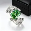 Joias Zhuozhifan 2023 Novo Modelo Anel de Prata S925 com Diamante Verde e Design de Folha, Fresco e Único Incrustado com Diamantes de Alto Carbono, Design de Nicho