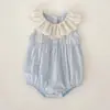 Vestido de Verão Sem Mangas com Gola de Renda para Meninas Macacão Body para Bebê Colete Estiloso Vestido de Menina