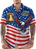 Camisa con Estampado de Fuegos Artificiales Bandera Americana Estilo Nuevo Transfronterizo Guitarra para Hombre Casual Estilo Hawaiano Manga Corta Cuello Solapa