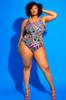 Traje de baño de una pieza de talla grande para mujer, nuevo, europeo y americano, transfronterizo, con estampado, cinturón de placa, sexy, AliExpress Plus, traje de baño bikini para gorditas