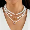 Collar Europeo y Americano de Moda Transfronteriza con Hebilla Ot, Perla de Imitación y Múltiples Capas, Collar de Cadena para Clavícula con Cuentas de Alta Gama estilo Lujo Ligero para Mujer