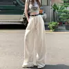 Pantalones vaqueros blancos de pierna ancha estilo americano para mujer, novedad de 2024, cintura alta, adelgazantes, holgados, plisados y rectos.