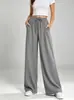Nuevos pantalones largos casuales rectos de pierna ancha, sueltos, de color liso, con cordón y cintura elástica, estilo europeo y americano Amazon, para mujer