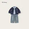 Bangxuan Ropa para Niños Conjunto para Niños Camisa a Cuadros Cárdigan de Punto Jeans Conjunto de Tres Piezas para Niños Ropa para Niños Pequeños de Primavera y Otoño