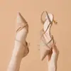 Nuevos Zapatos de Malla Champagne de Tacón Alto 2026, Elegantes Sandalias de Tacón Fino con Punta Cerrada de Celebridad de Internet para Mujer, Moderno Diseño Hueco
