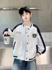 Chaqueta de béisbol para niños de primavera y otoño, nuevo estilo 2026, con bloques de color, corte holgado, informal, top moderno para niños mayores