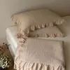 Ins Coreano lavagem à areia todo algodão renda acolchoado colcha conjunto de três peças 60 contagem puro algodão espessado lençol de cama tatami kang capa 3