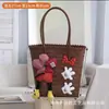 Bolso de Mano de Nuevo Estilo con Lazo, Lunares de Dibujos Animados, Peluche, Cesta Tejida, Bolso de Mano Diario para Mujer