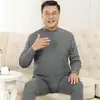 Traje de ropa interior térmica de terciopelo para hombres de mediana edad y mayores con forro polar, ropa de otoño, pantalones largos, camiseta interior, casual de otoño e invierno