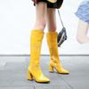 32-43 Europeu e Americano Sexy Outono e Inverno Quente Padrão de Crocodilo Salto Alto Grosso Zíper Lateral Botas Femininas Slim High Boots E8