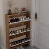 Zapatero ultra-delgado de madera maciza con puerta abatible 15cm, gran capacidad, económico, ahorrador de espacio, mueble de entrada minimalista nórdico para uso doméstico